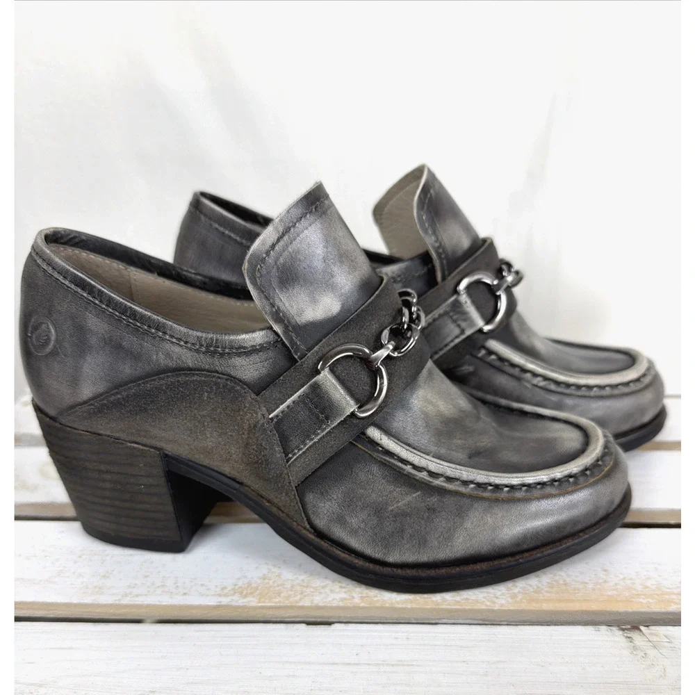 New NO Box Casta Palmer Pewter Gray Burnished Heeled Loafers #1062 EU 41